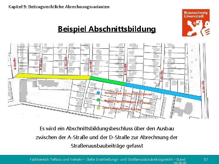 Kapitel 9: Beitragsrechtliche Abrechnungsvarianten Beispiel Abschnittsbildung Es wird ein Abschnittsbildungsbeschluss über den Ausbau zwischen