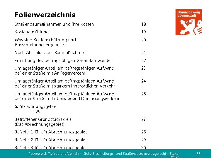 Folienverzeichnis Straßenbaumaßnahmen und ihre Kosten 18 Kostenermittlung 19 Was sind Kostenschätzung und Ausschreibungsergebnis? 20