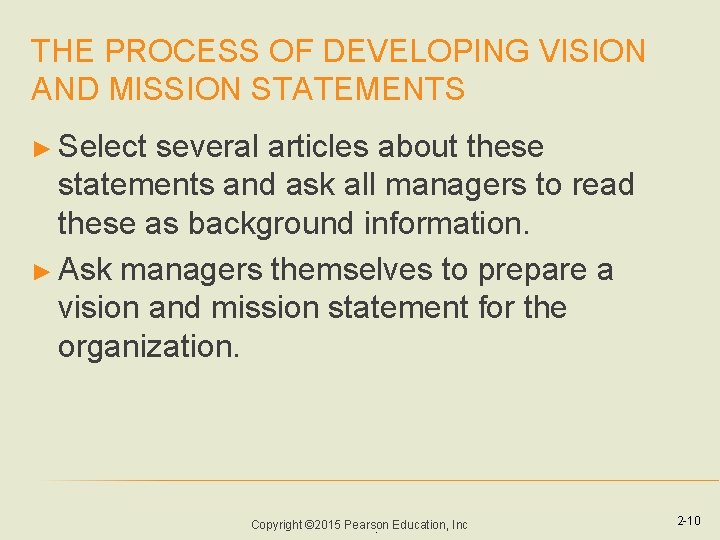 THE PROCESS OF DEVELOPING VISION AND MISSION STATEMENTS ► Select several articles about these