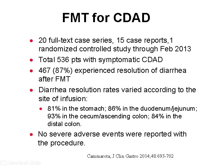 FMT for CDAD · 20 full-text case series, 15 case reports, 1 randomized controlled