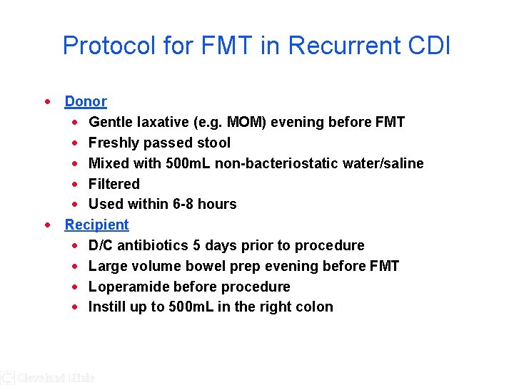 Protocol for FMT in Recurrent CDI · Donor · Gentle laxative (e. g. MOM)