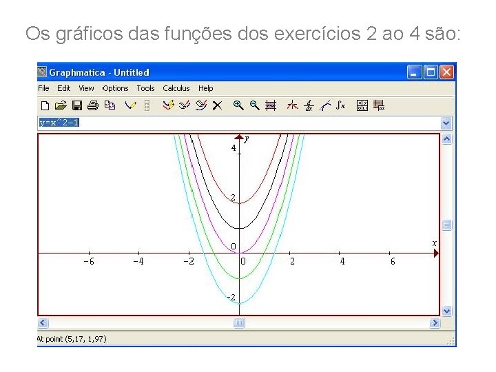 Os gráficos das funções dos exercícios 2 ao 4 são: 