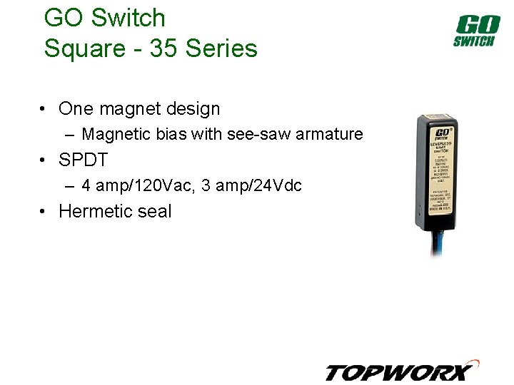 GO Switch Square - 35 Series • One magnet design – Magnetic bias with
