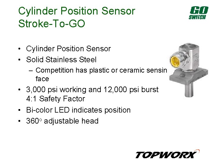 Cylinder Position Sensor Stroke-To-GO • Cylinder Position Sensor • Solid Stainless Steel – Competition
