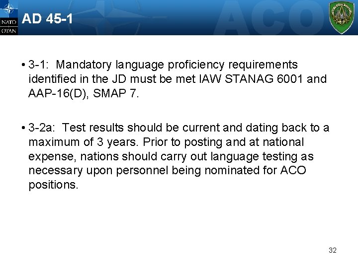 AD 45 -1 • 3 -1: Mandatory language proficiency requirements identified in the JD