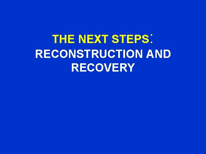 THE NEXT STEPS: RECONSTRUCTION AND RECOVERY 