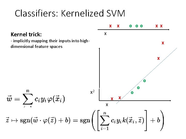 Classifiers: Kernelized SVM x Kernel trick: x o oo x x x - implicitly