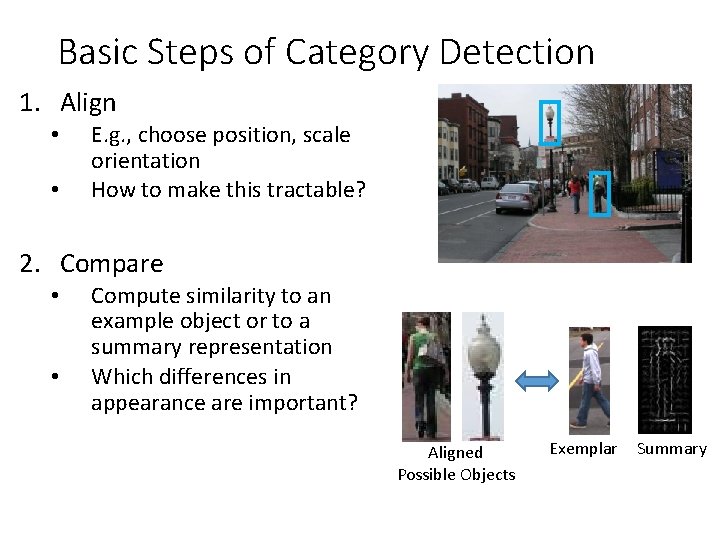 Basic Steps of Category Detection 1. Align • • E. g. , choose position,