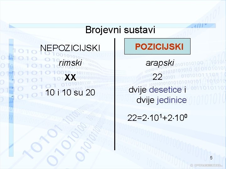 Brojevni sustavi NEPOZICIJSKI rimski arapski XX 22 dvije desetice i dvije jedinice 10 i