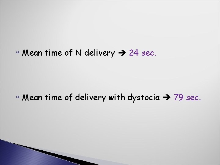  Mean time of N delivery 24 sec. Mean time of delivery with dystocia