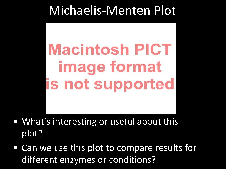 Michaelis-Menten Plot • What’s interesting or useful about this plot? • Can we use