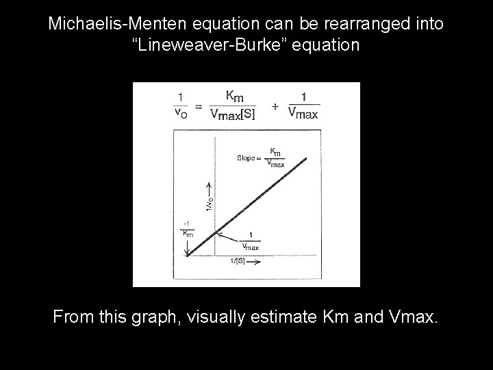 Michaelis-Menten equation can be rearranged into “Lineweaver-Burke” equation From this graph, visually estimate Km