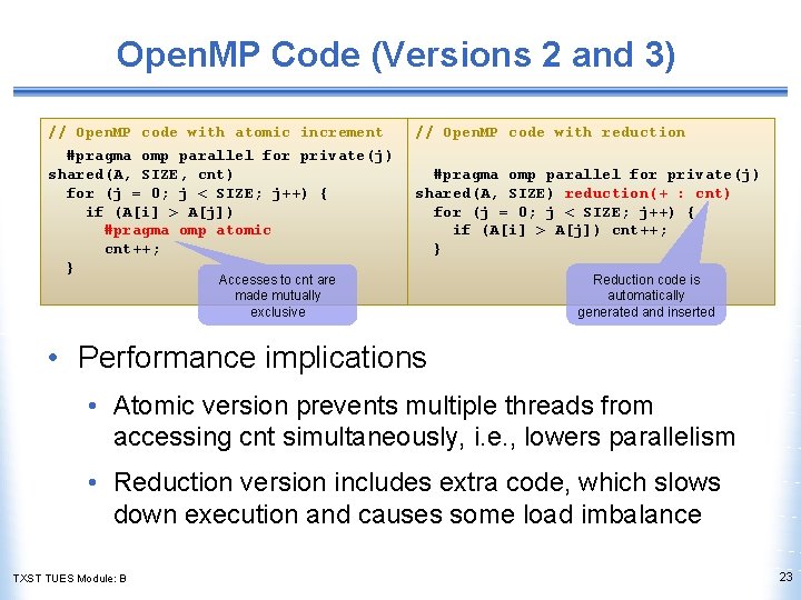 Open. MP Code (Versions 2 and 3) // Open. MP code with atomic increment