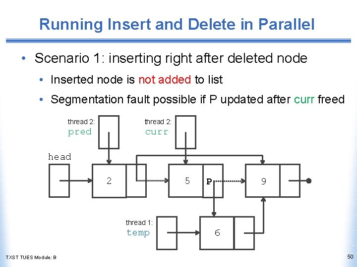 Running Insert and Delete in Parallel • Scenario 1: inserting right after deleted node