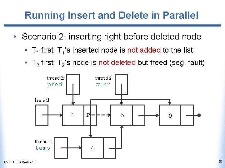 Running Insert and Delete in Parallel • Scenario 2: inserting right before deleted node