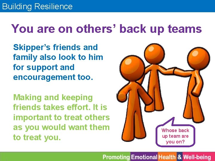 Building Resilience You are on others’ back up teams Skipper’s friends and family also