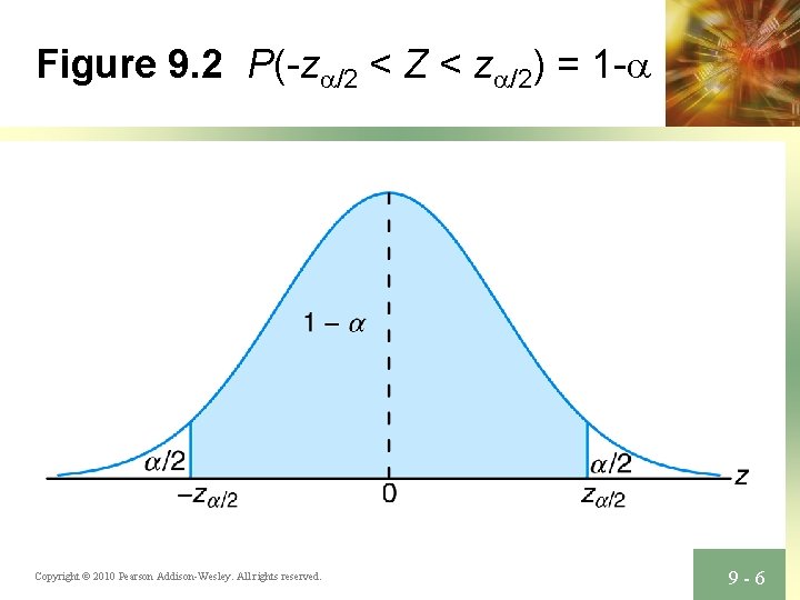 Figure 9. 2 P(-za/2 < Z < za/2) = 1 -a Copyright © 2010
