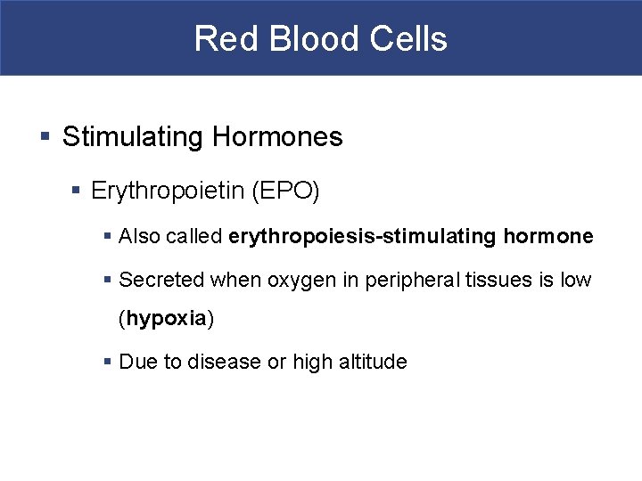 Red Blood Cells § Stimulating Hormones § Erythropoietin (EPO) § Also called erythropoiesis-stimulating hormone