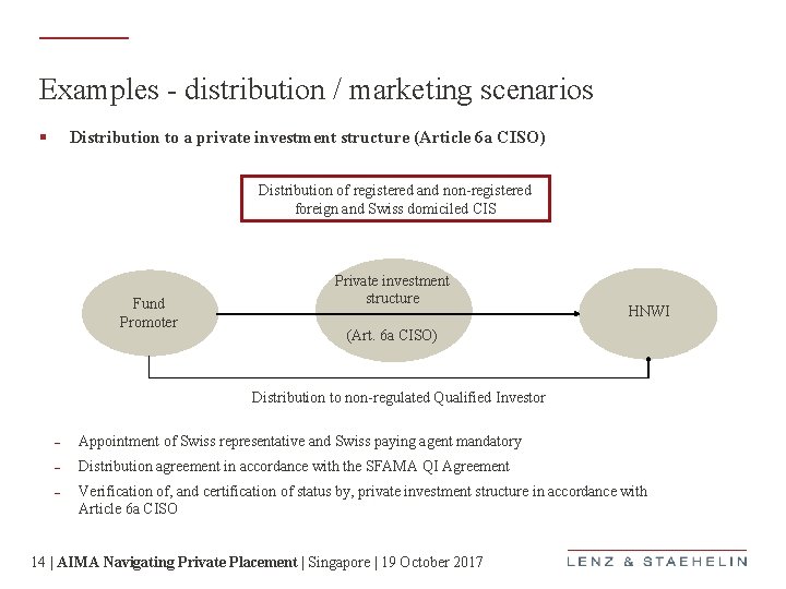 Examples - distribution / marketing scenarios § Distribution to a private investment structure (Article