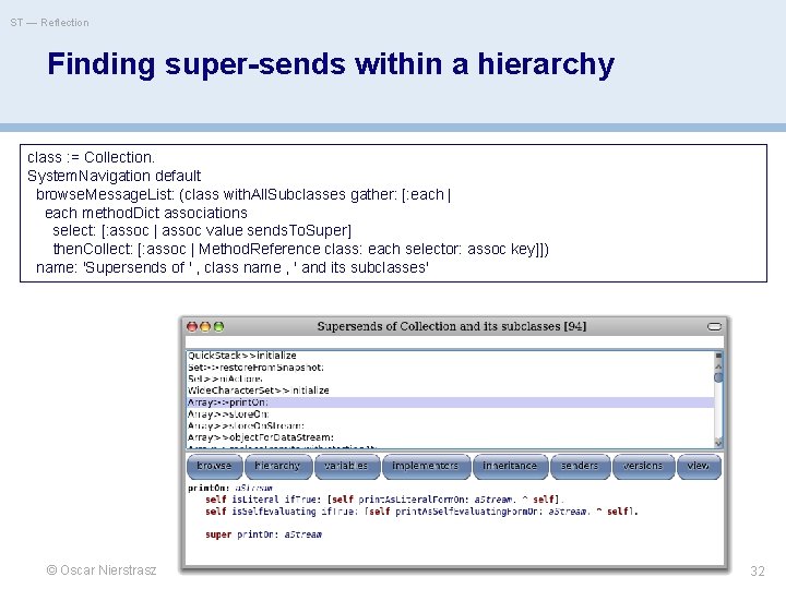 ST — Reflection Finding super-sends within a hierarchy class : = Collection. System. Navigation