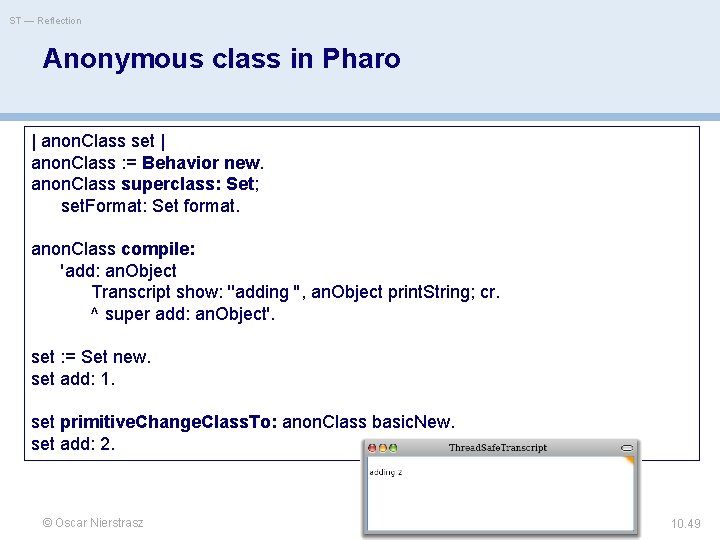 ST — Reflection Anonymous class in Pharo | anon. Class set | anon. Class