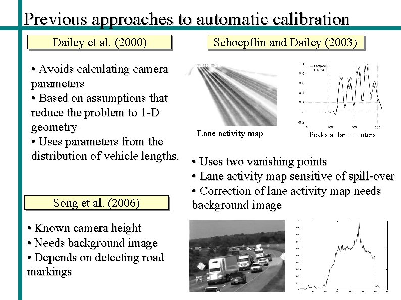 Previous approaches to automatic calibration Dailey et al. (2000) Schoepflin and Dailey (2003) •