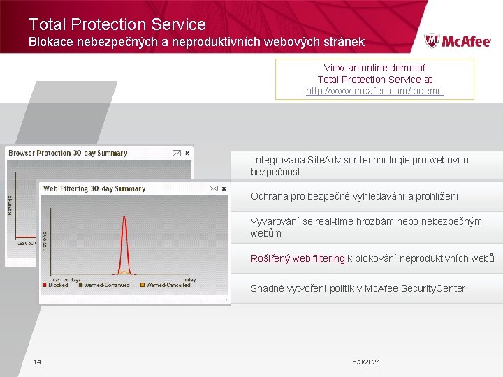 Total Protection Service Blokace nebezpečných a neproduktivních webových stránek View an online demo of