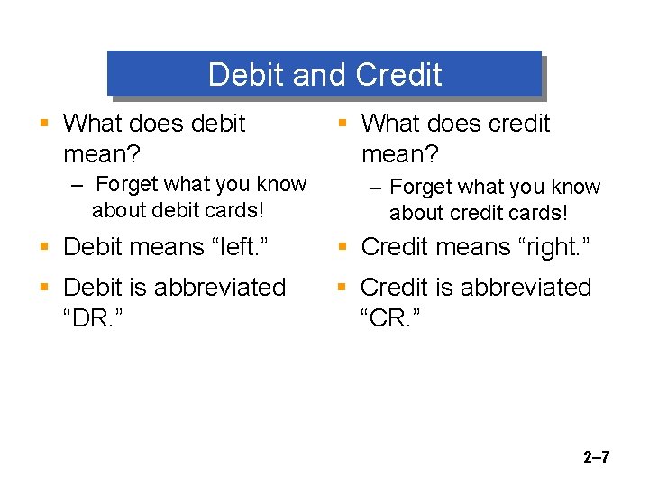 Debit and Credit § What does debit mean? – Forget what you know about