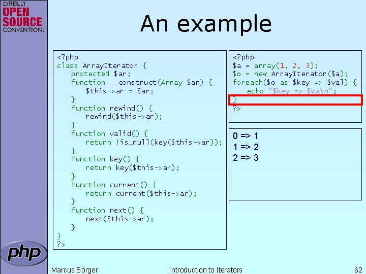 An example <? php class Array. Iterator { protected $ar; function __construct(Array $ar) {