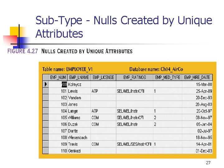 Sub-Type - Nulls Created by Unique Attributes 27 