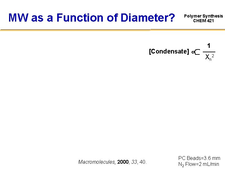 MW as a Function of Diameter? Polymer Synthesis CHEM 421 [Condensate] Macromolecules, 2000, 33,
