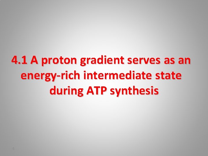 4. 1 A proton gradient serves as an energy-rich intermediate state during ATP synthesis