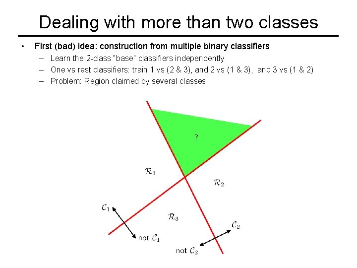 Dealing with more than two classes • First (bad) idea: construction from multiple binary