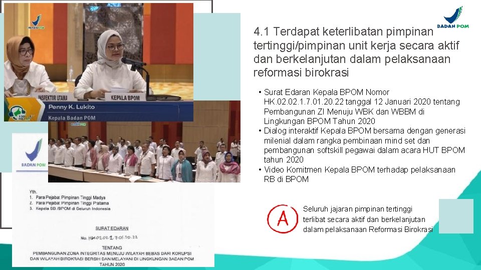 4. 1 Terdapat keterlibatan pimpinan tertinggi/pimpinan unit kerja secara aktif dan berkelanjutan dalam pelaksanaan