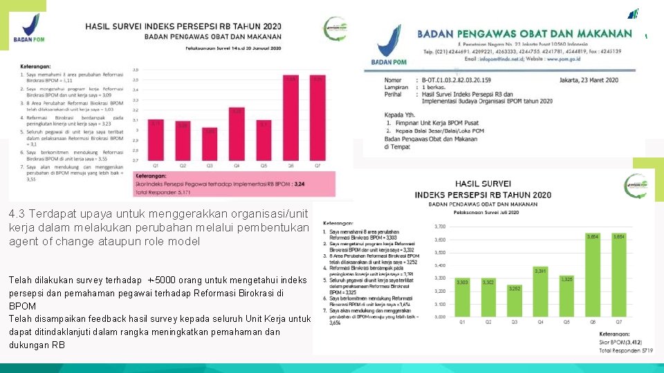 4. 3 Terdapat upaya untuk menggerakkan organisasi/unit kerja dalam melakukan perubahan melalui pembentukan agent