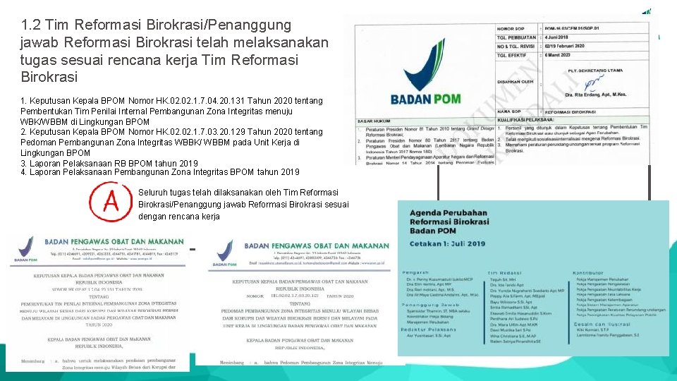 1. 2 Tim Reformasi Birokrasi/Penanggung jawab Reformasi Birokrasi telah melaksanakan tugas sesuai rencana kerja