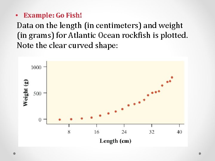• Example: Go Fish! Data on the length (in centimeters) and weight (in • Example: Go Fish! Data on the length (in centimeters) and weight (in
