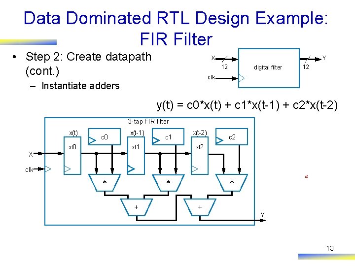 Data Dominated RTL Design Example: FIR Filter • Step 2: Create datapath (cont. ) Data Dominated RTL Design Example: FIR Filter • Step 2: Create datapath (cont. )