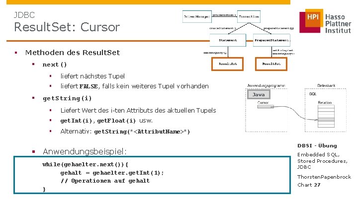 JDBC Result. Set: Cursor § Methoden des Result. Set § § next() § liefert