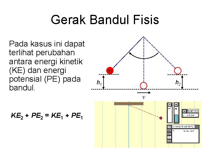 Gerak Bandul Fisis Pada kasus ini dapat terlihat perubahan antara energi kinetik (KE) dan