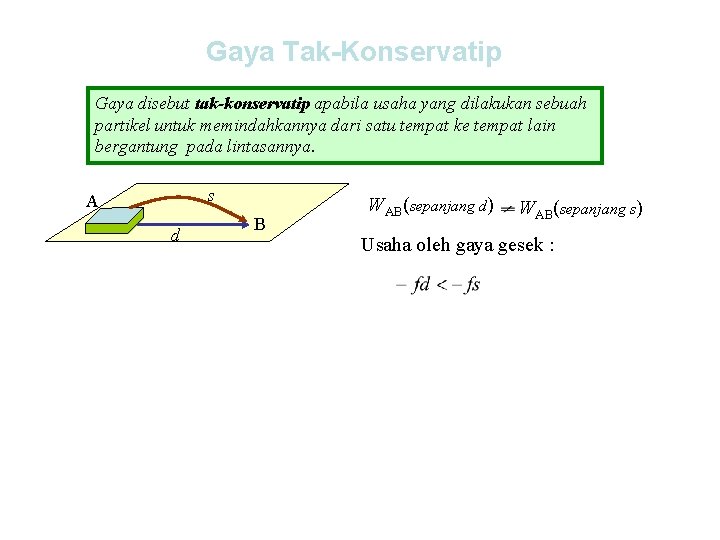 Gaya Tak-Konservatip Gaya disebut tak-konservatip apabila usaha yang dilakukan sebuah partikel untuk memindahkannya dari