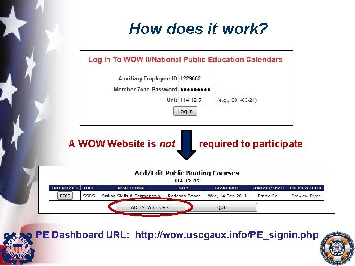 How does it work? A WOW Website is not required to participate PE Dashboard