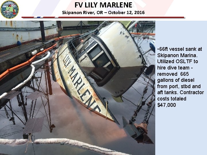 FV LILY MARLENE Skipanon River, OR – October 12, 2016 • 66 ft vessel