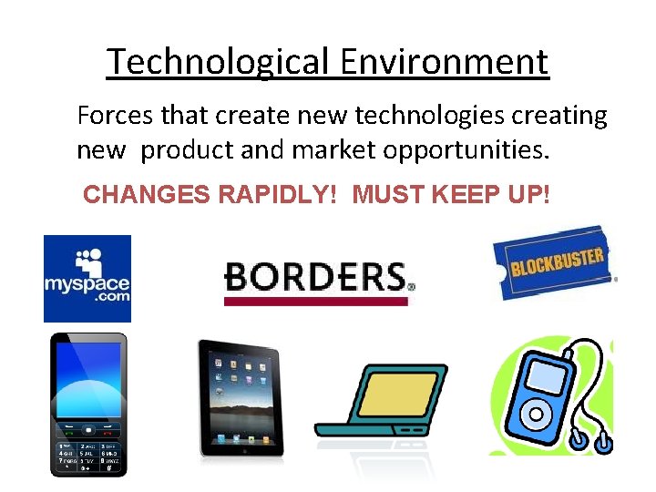 Technological Environment Forces that create new technologies creating new product and market opportunities. CHANGES