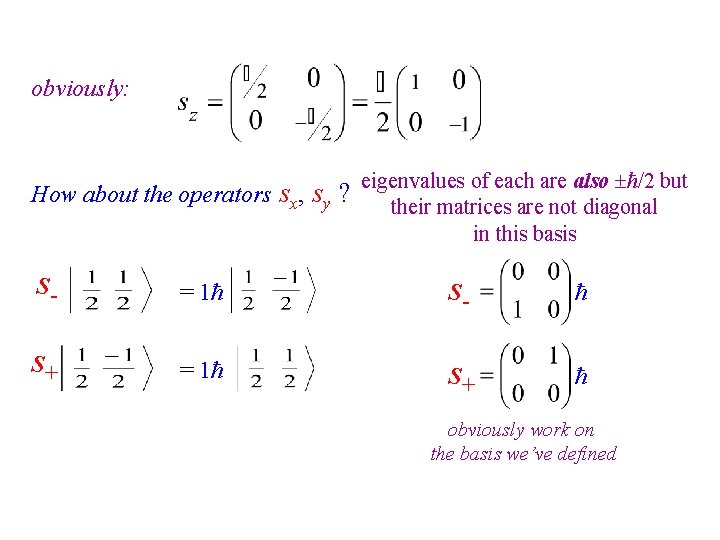 obviously: How about the operators sx, sy ? eigenvalues of each are also ħ/2