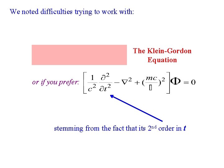 We noted difficulties trying to work with: The Klein-Gordon Equation or if you prefer: