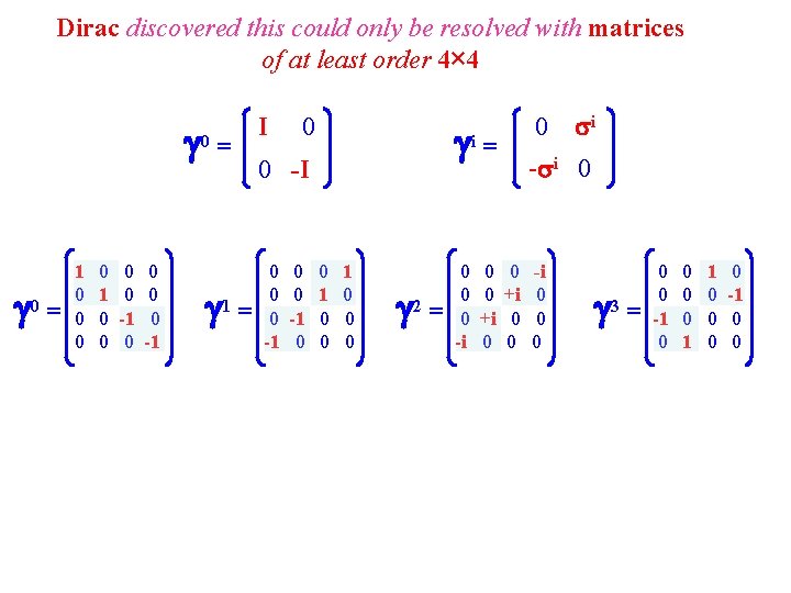Dirac discovered this could only be resolved with matrices of at least order 4×