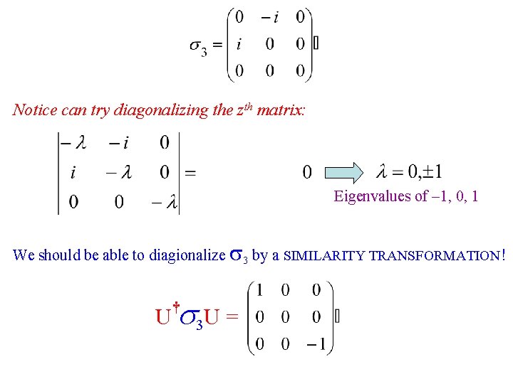 Notice can try diagonalizing the zth matrix: Eigenvalues of -1, 0, 1 We should