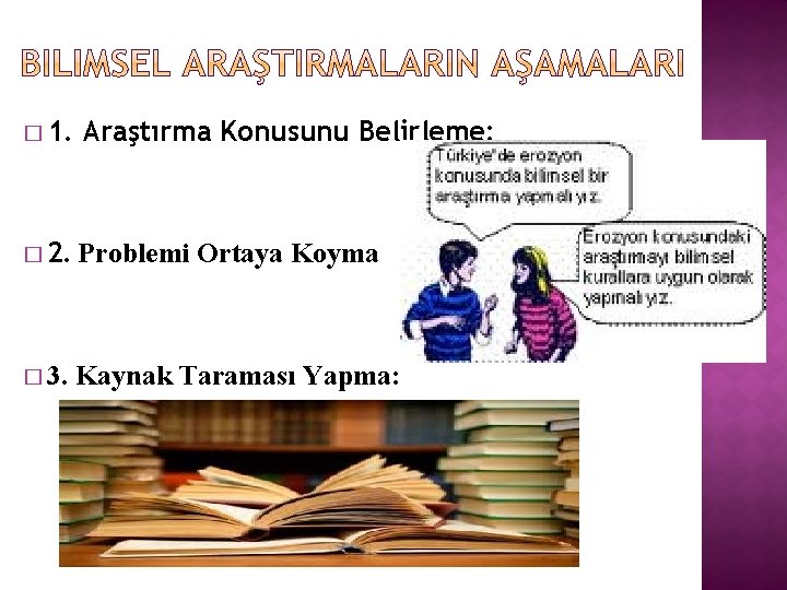 � 1. Araştırma Konusunu Belirleme: � 2. Problemi Ortaya Koyma � 3. Kaynak Taraması