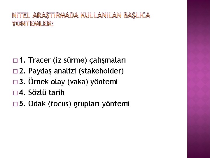 � 1. � 2. � 3. � 4. � 5. Tracer (iz sürme) çalışmaları